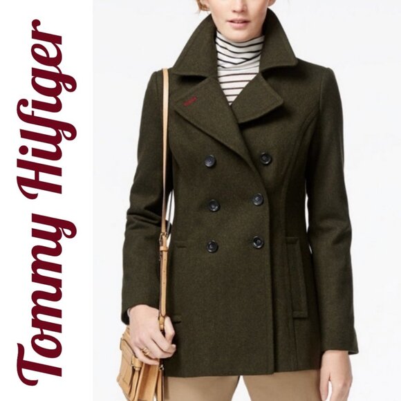 Tommy Hilfiger Jackets & Blazers - TOMMY HILFIGER WOOL PINE OLIVE GREEN CLASSIC PEACOAT COASTAL FISHERMAN, LARGE